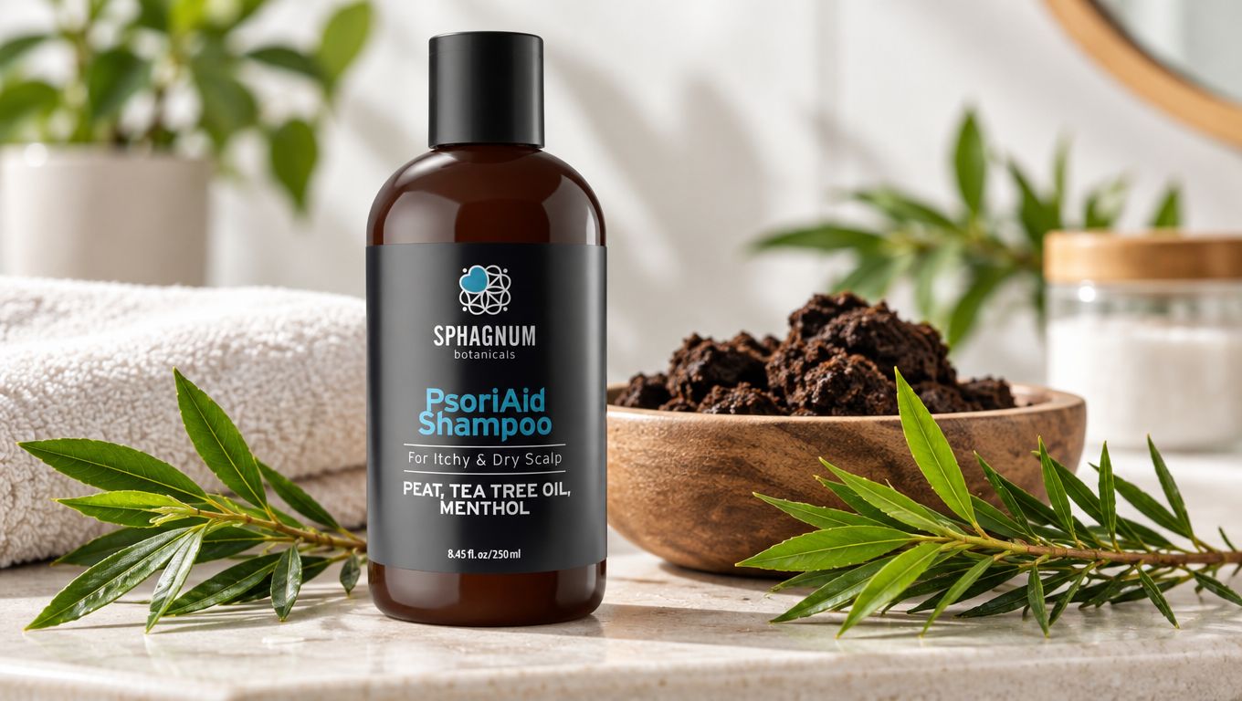 PsoriAid Shampoo with Tea Tree Oil & Peat – Relieves Itching & Redness on Psoriasis-Prone, Sensitive Scalp, Daily Use