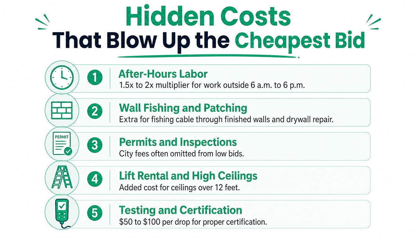 A list of five hidden costs that can increase the price of professional network installation services.