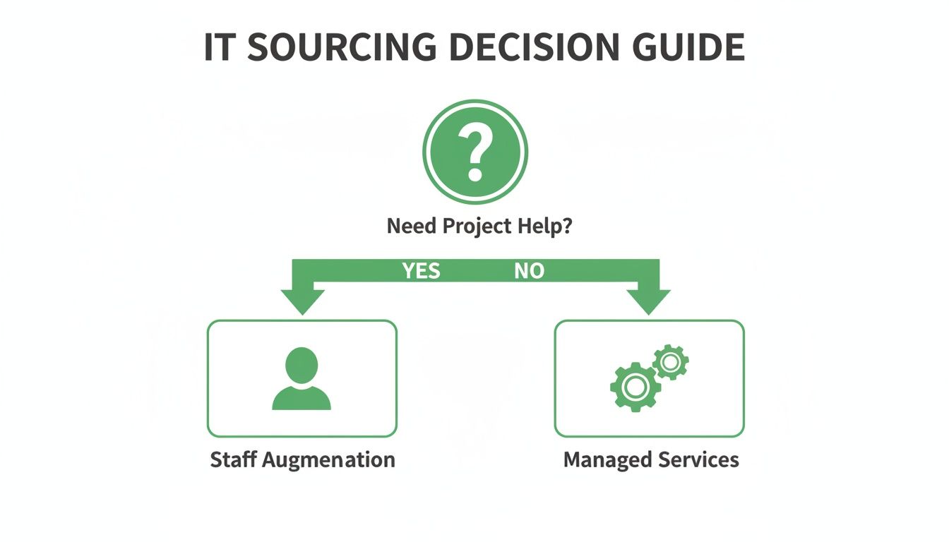 IT Sourcing Decision Guide flowchart illustrating options for staff augmentation and managed services.
