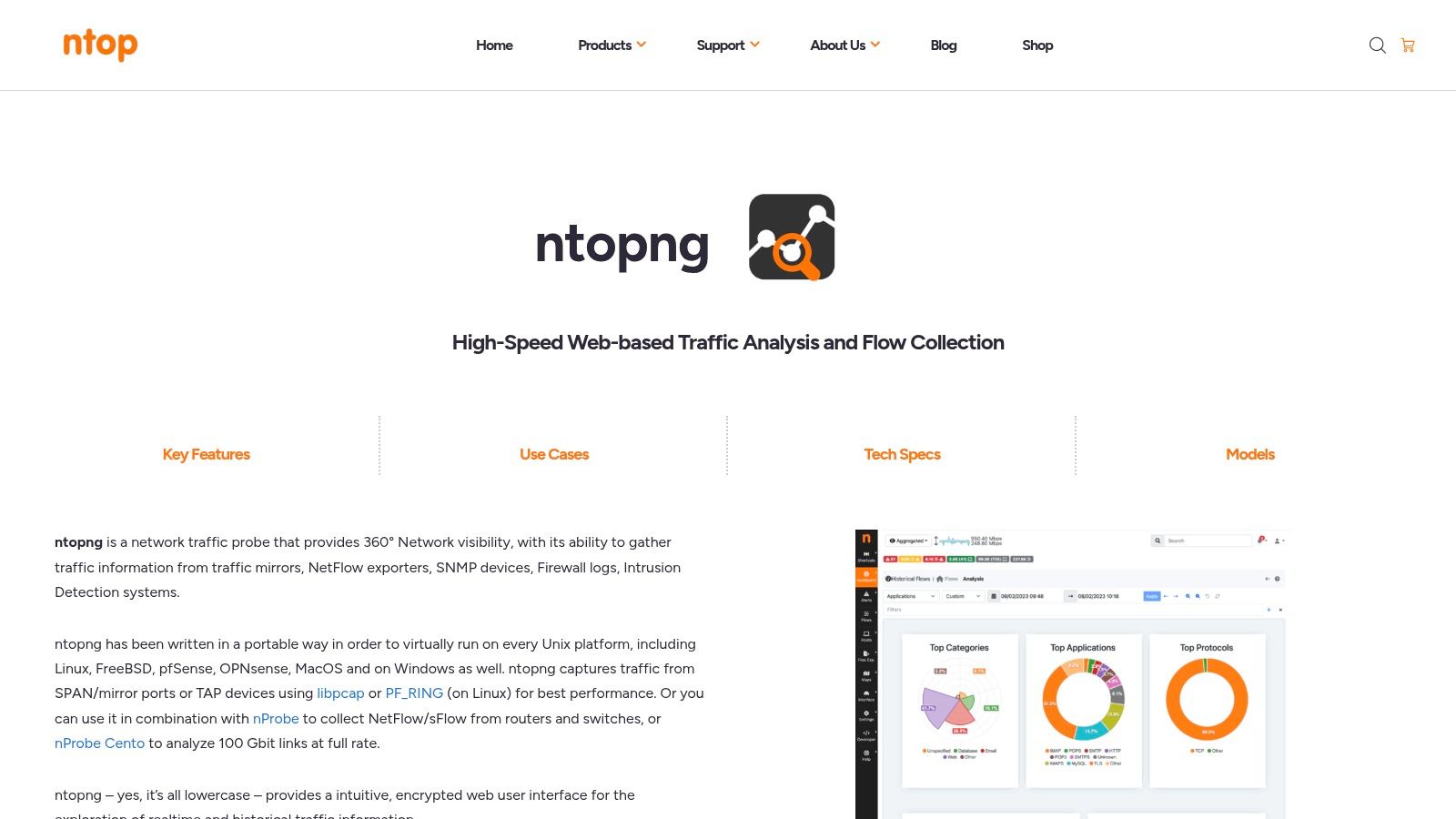 ntopng Community traffic analysis dashboard showing top talkers and protocols
