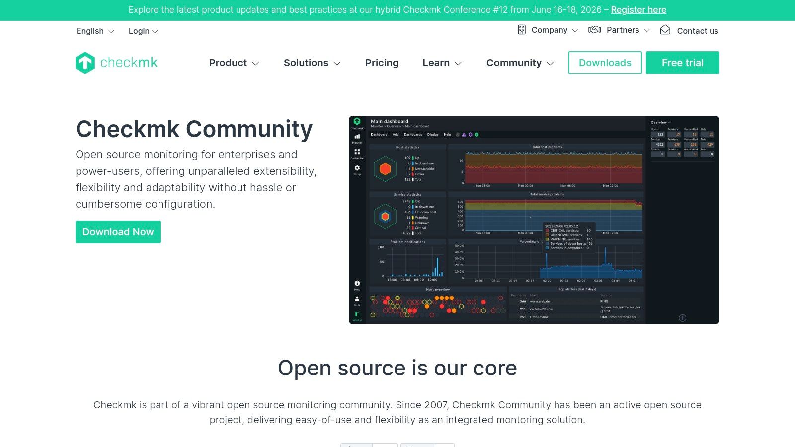 Checkmk Raw Edition monitoring dashboard showing service status and metrics