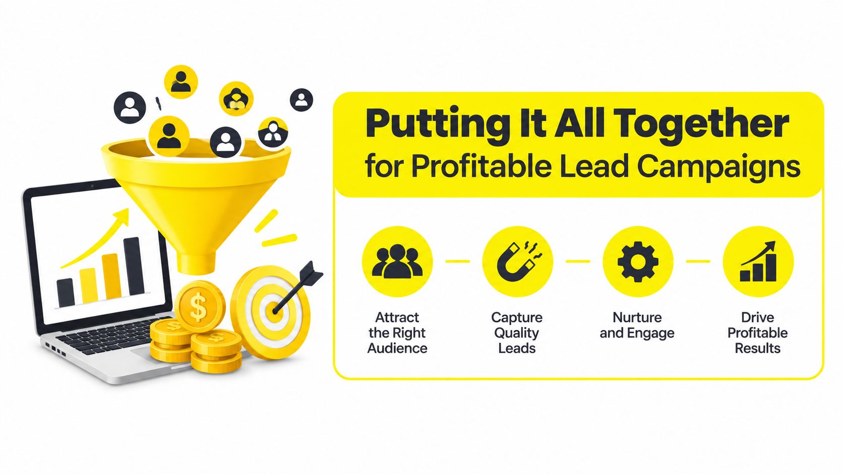 An infographic showing the four stages of a profitable lead generation campaign from audience to results.