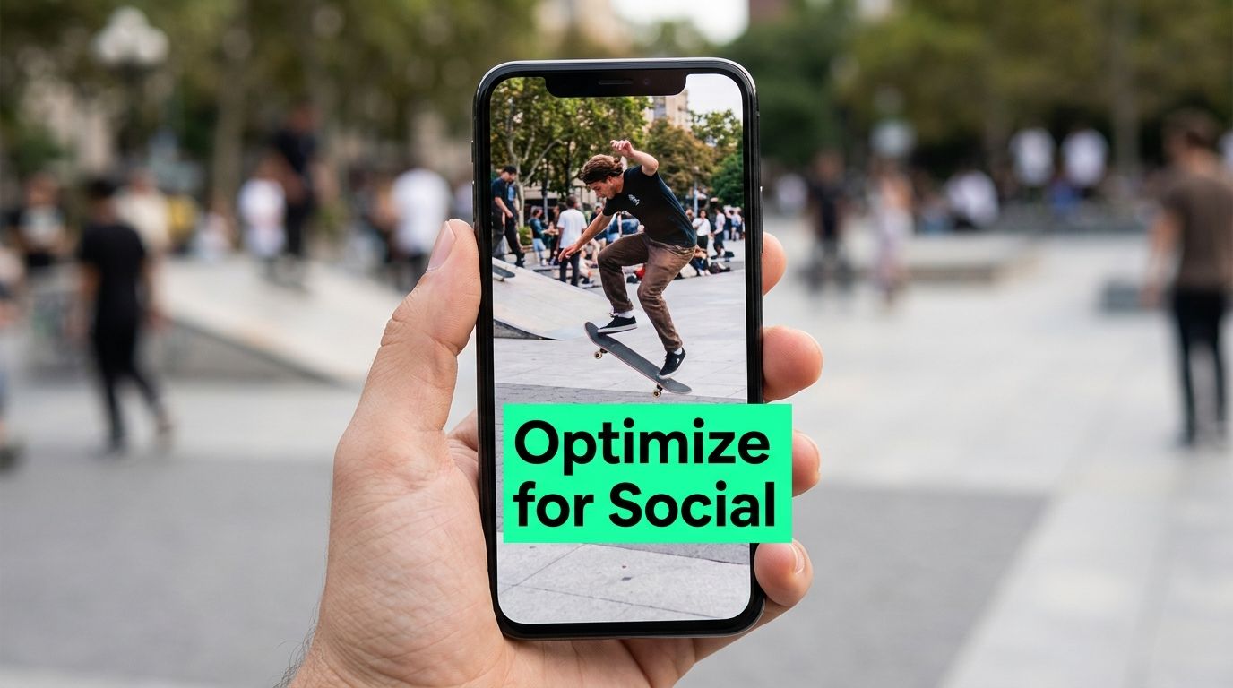 A smartphone held in a hand displaying a man skateboarding on a social media feed.