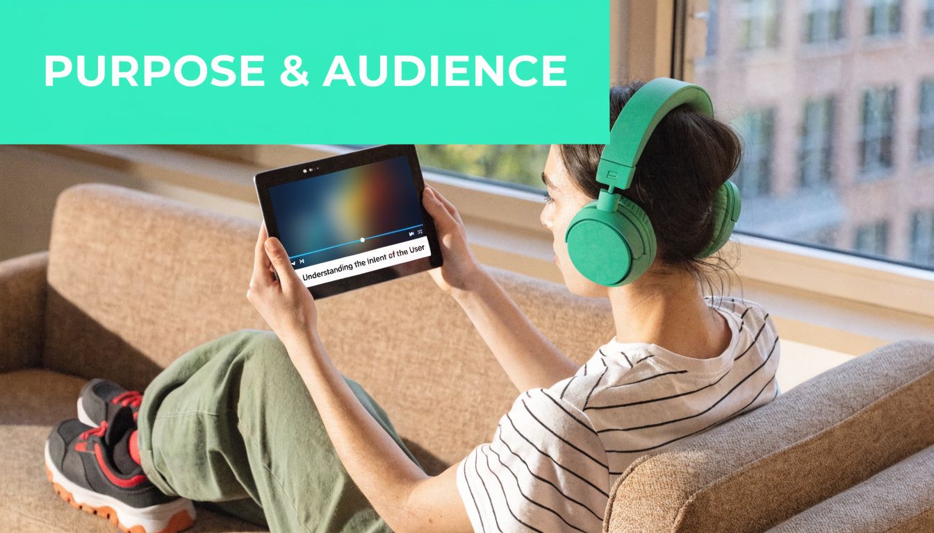 A person relaxing on a couch watching a video on a tablet while wearing green headphones.