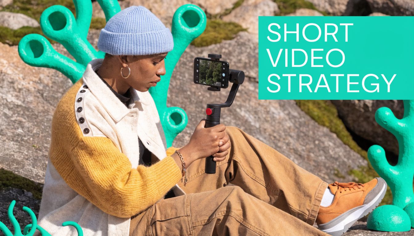 A person using a smartphone on a gimbal to film content while sitting outdoors.