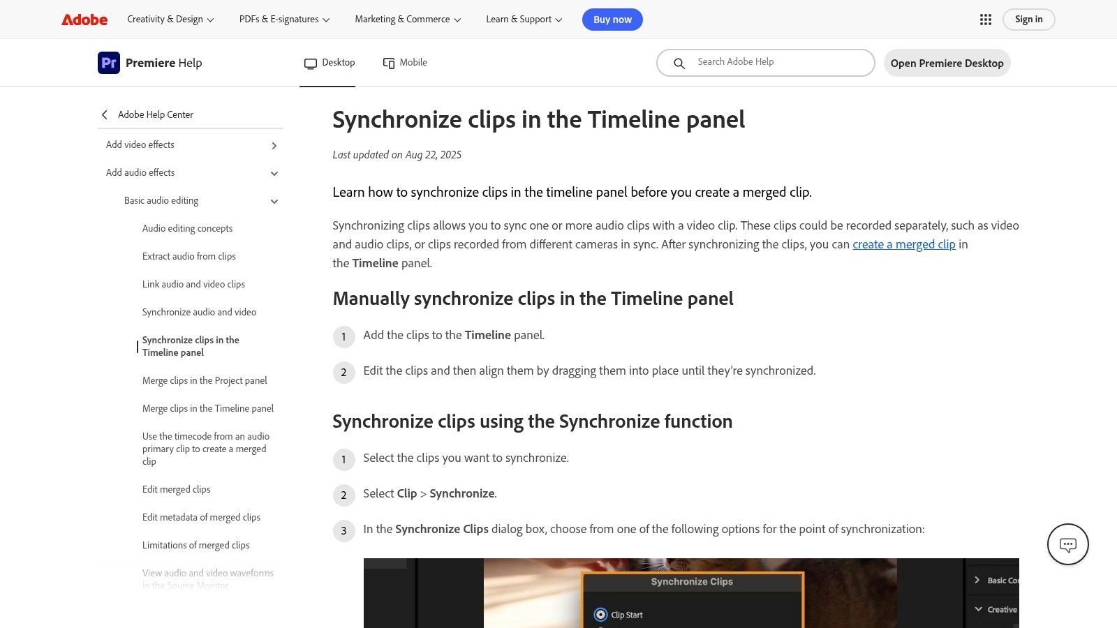 Screenshot from https://helpx.adobe.com/premiere-pro/using/synchronizing-audio-video-merge-clips.html