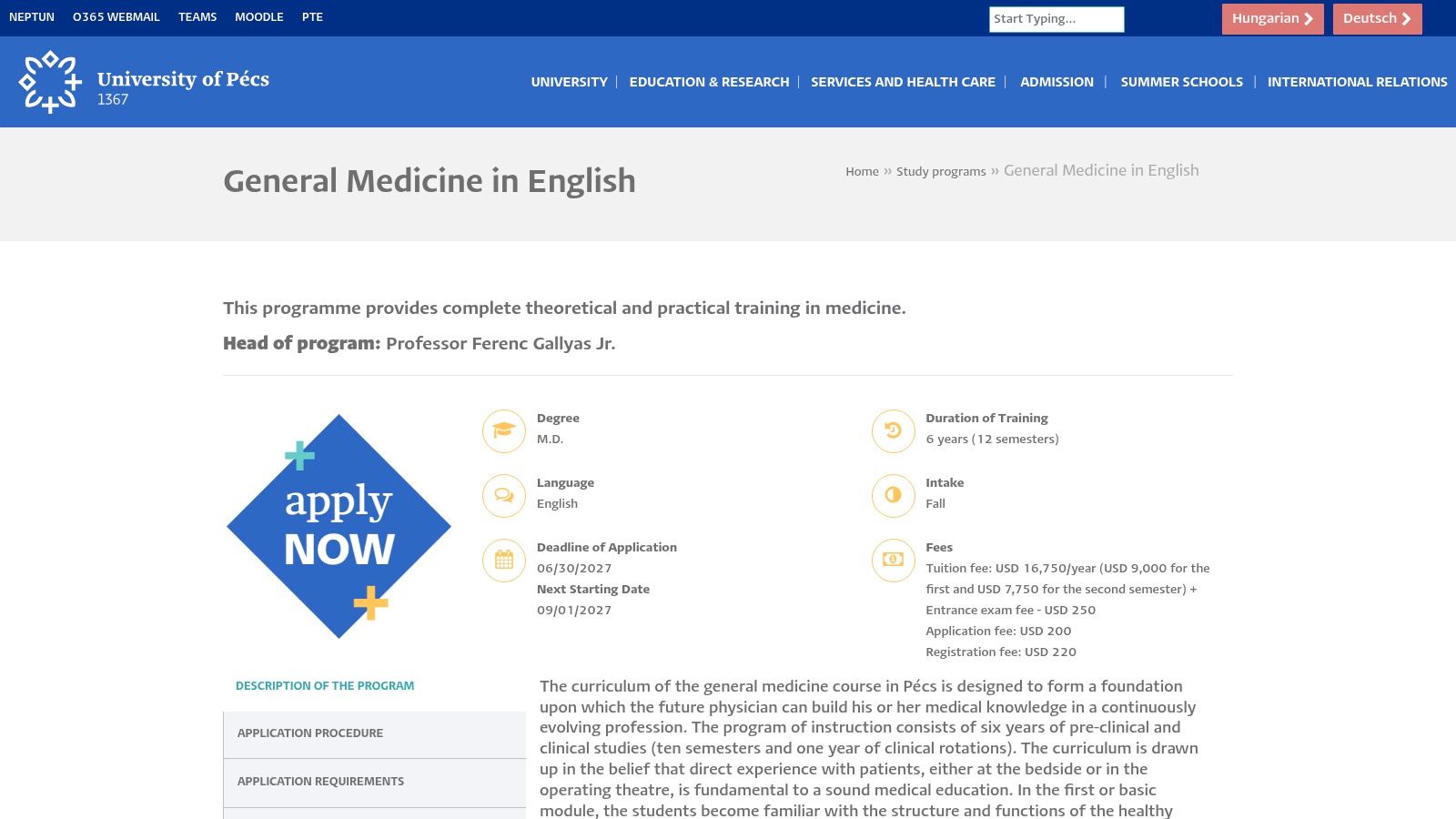 University of Pécs medical education