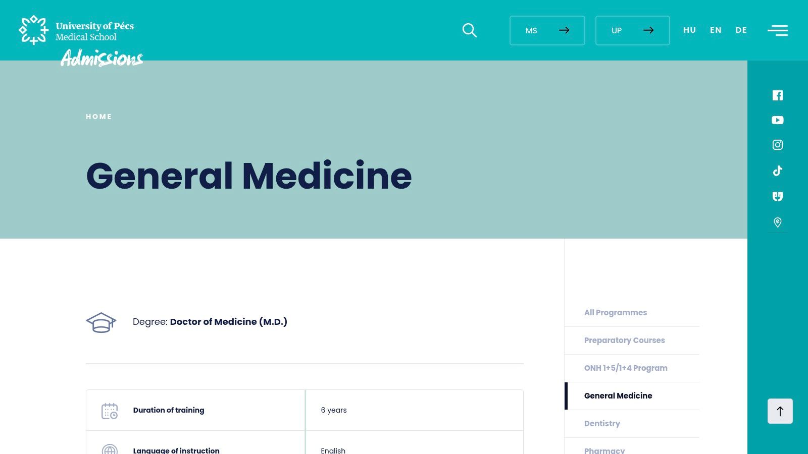 University of Pécs Medical School General Medicine in English