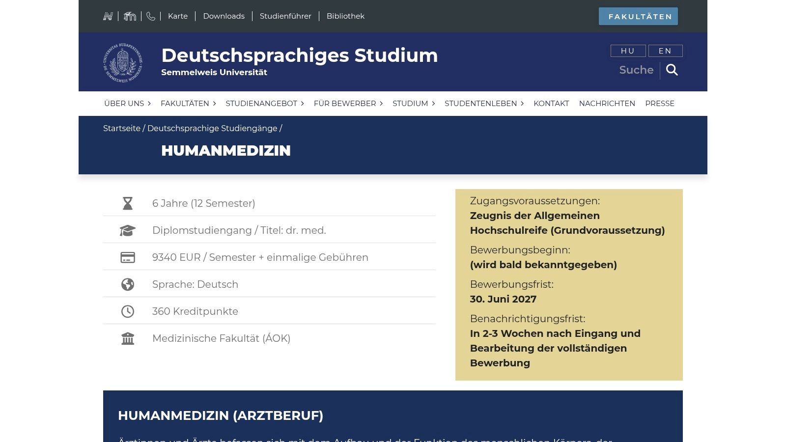 Semmelweis University Human Medicine in German