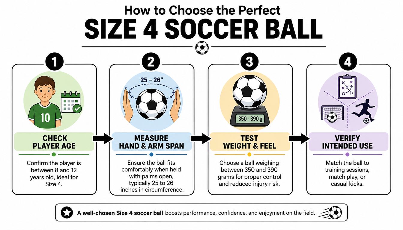 An infographic flowchart showing the importance of player age in selecting the correct size soccer ball for skill development and safety.