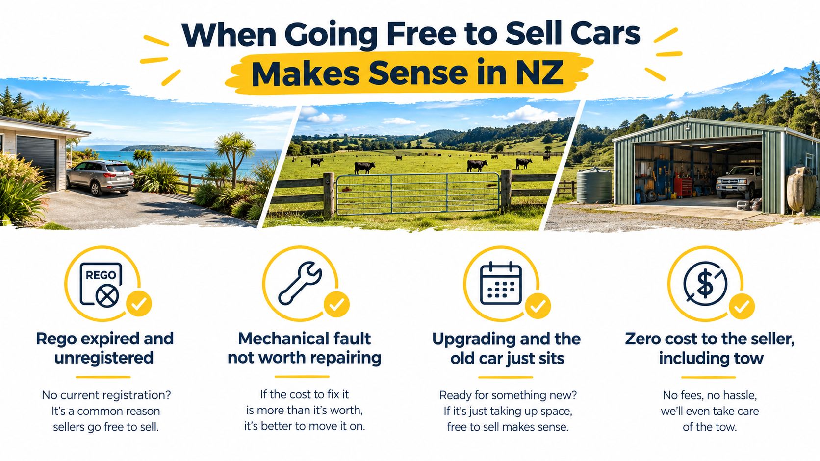 An infographic showing four reasons when it makes sense to use a free car selling service.