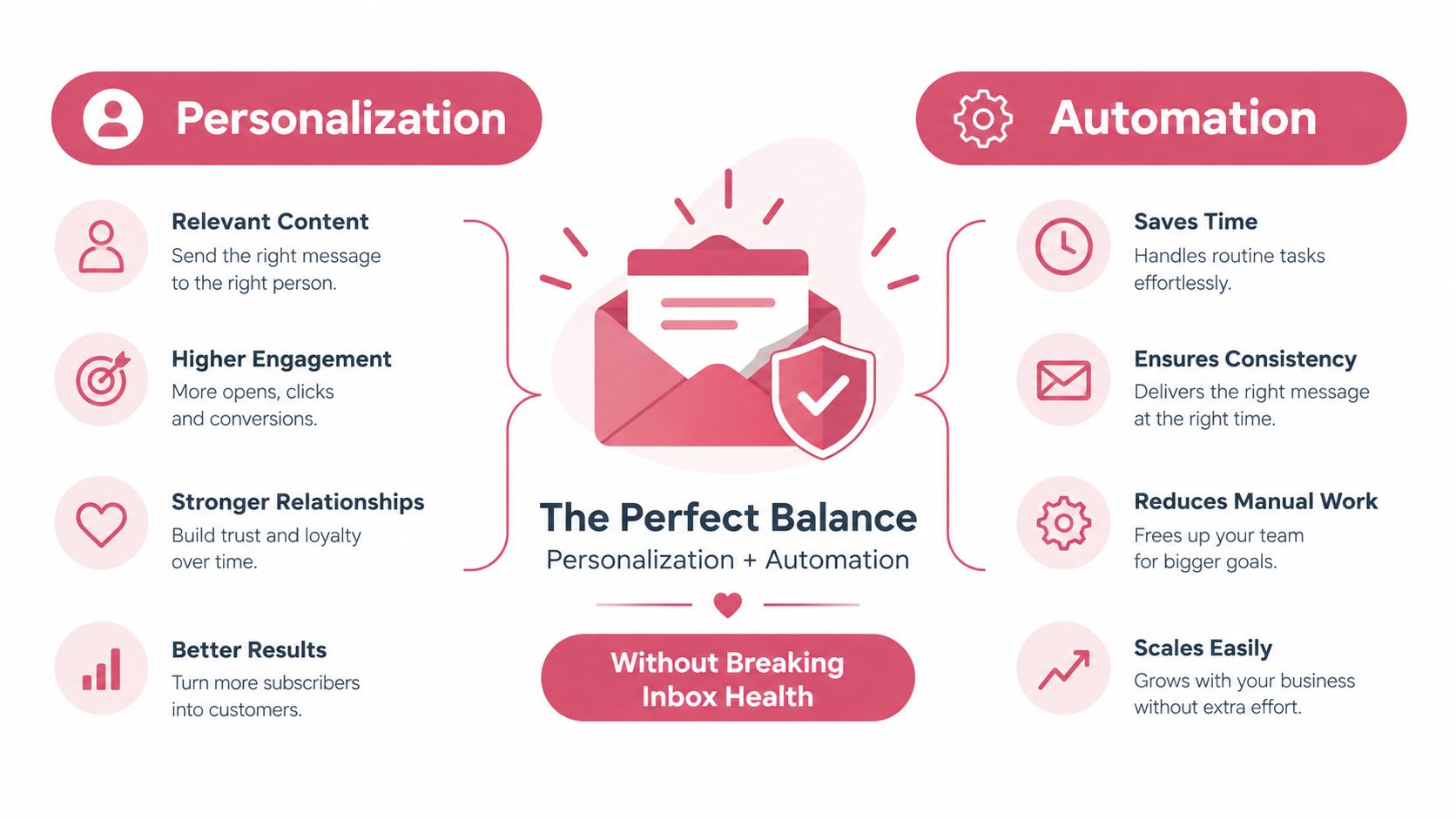 A diagram illustrating the perfect balance between email personalization and automation for marketing success.