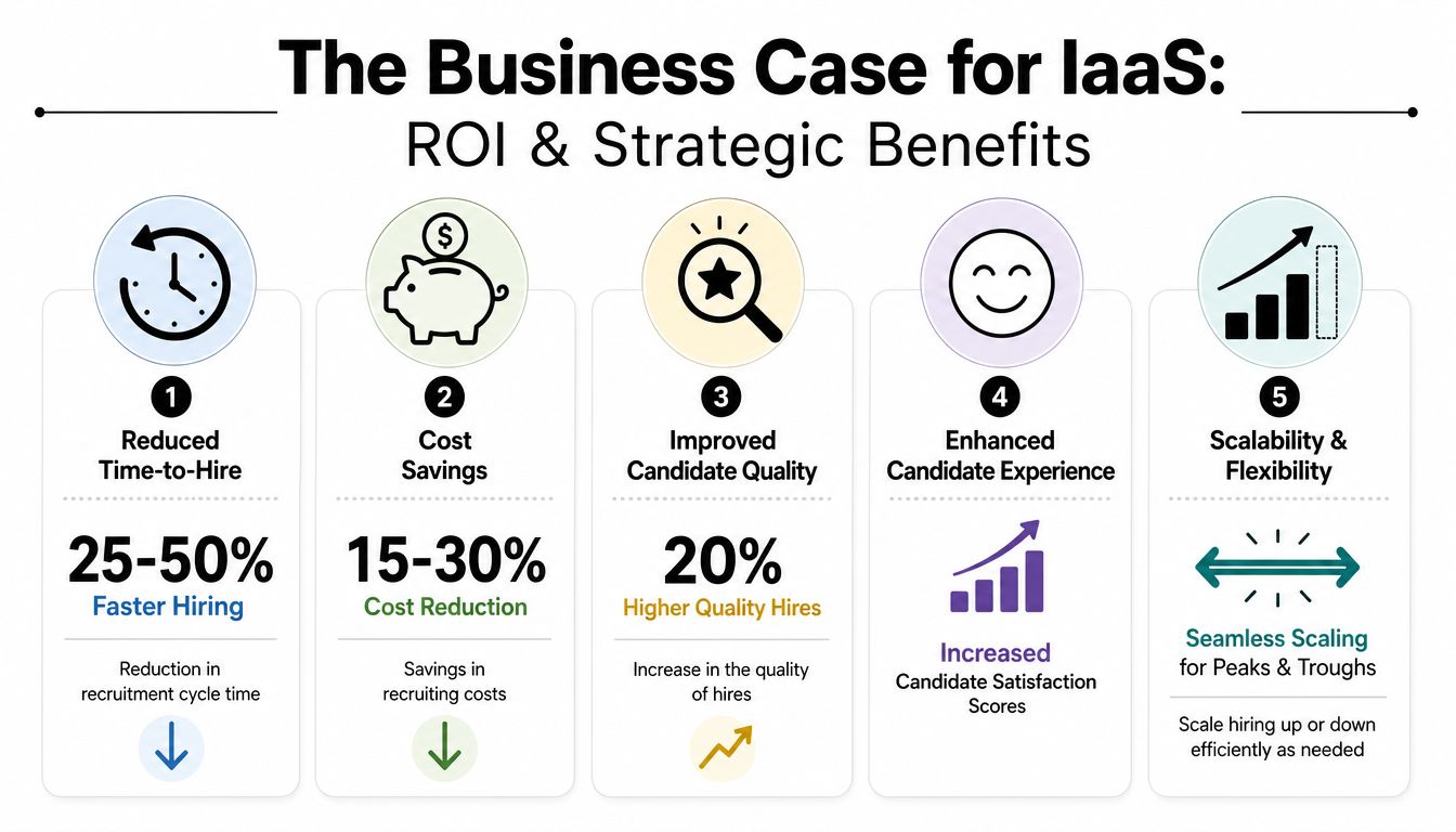 An infographic detailing the ROI and strategic benefits of Interview as a Service for recruitment processes.