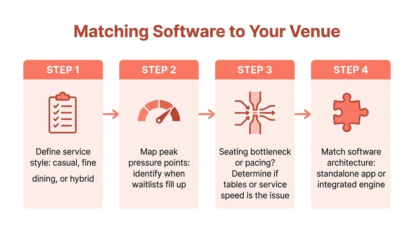 A four-step infographic explaining how to choose the right restaurant software for your specific venue.