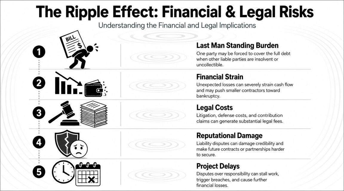 An infographic titled The Ripple Effect illustrating five financial and legal risks related to liability issues.