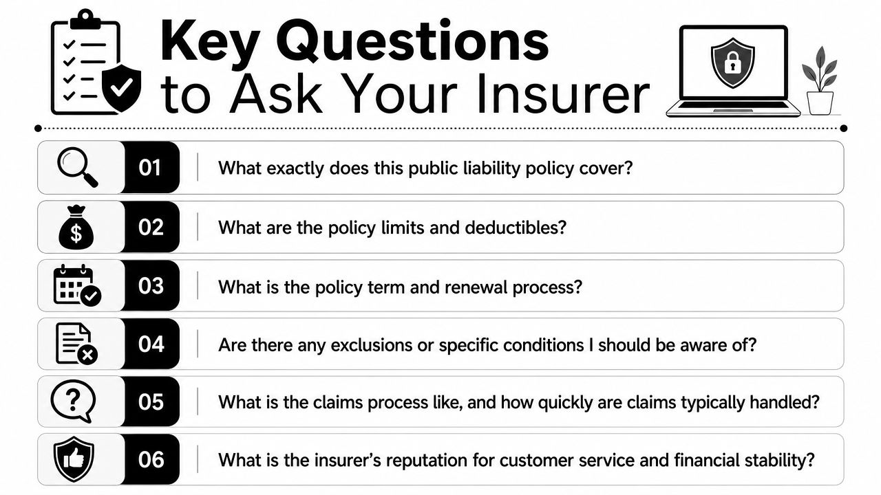 A list of six essential questions to ask your insurer when considering public liability insurance for contractors.