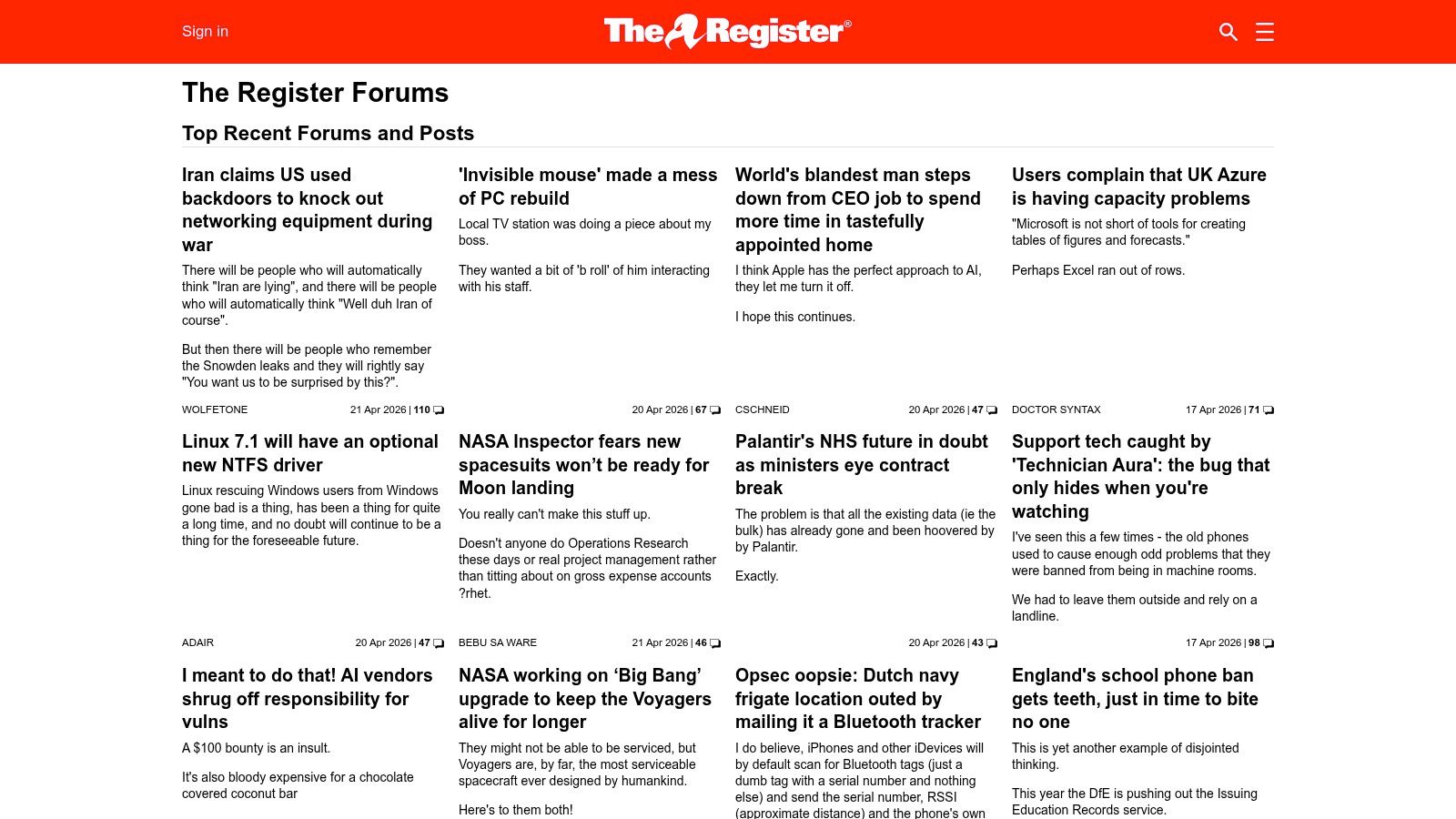 The Register Forums