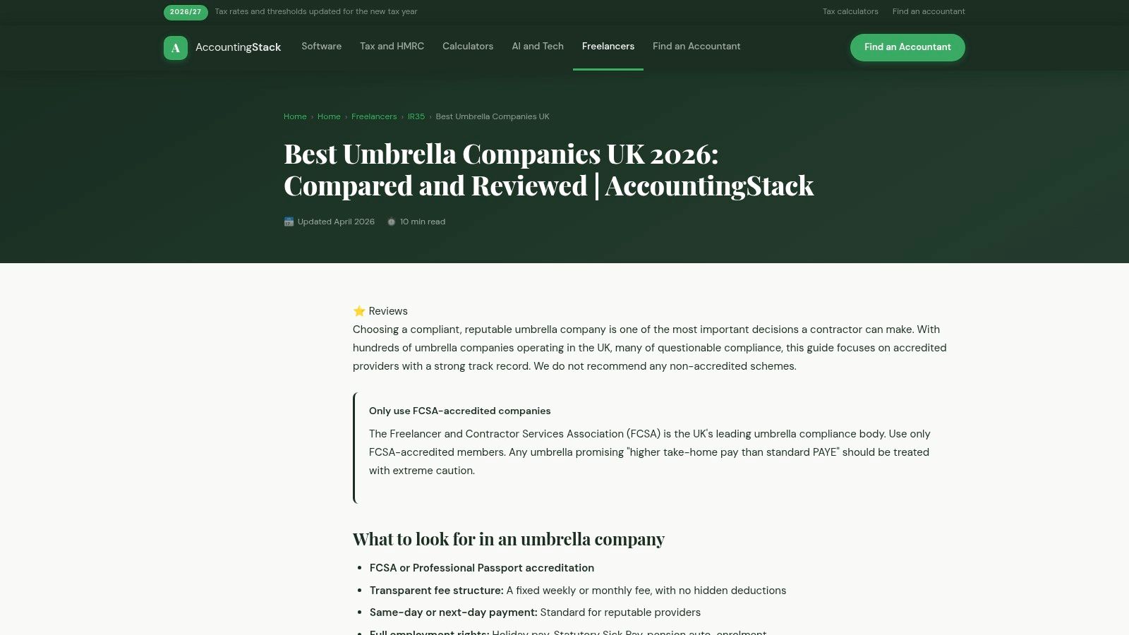 AccountingStack: Best Umbrella Companies (UK) 2026