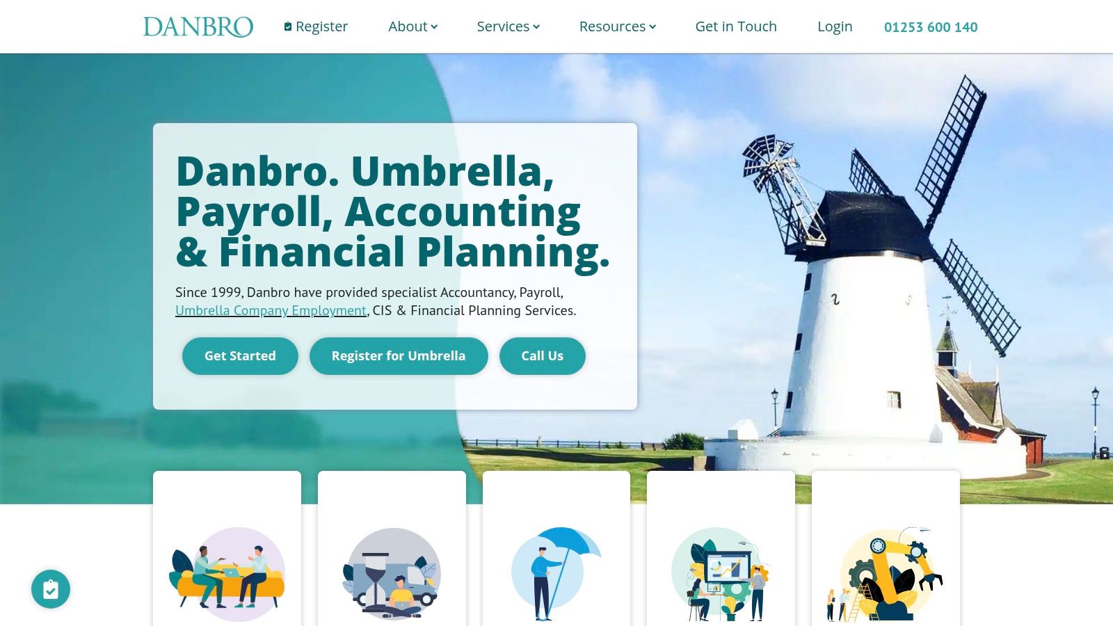 Danbro Umbrella website showing its umbrella company services for UK contractors