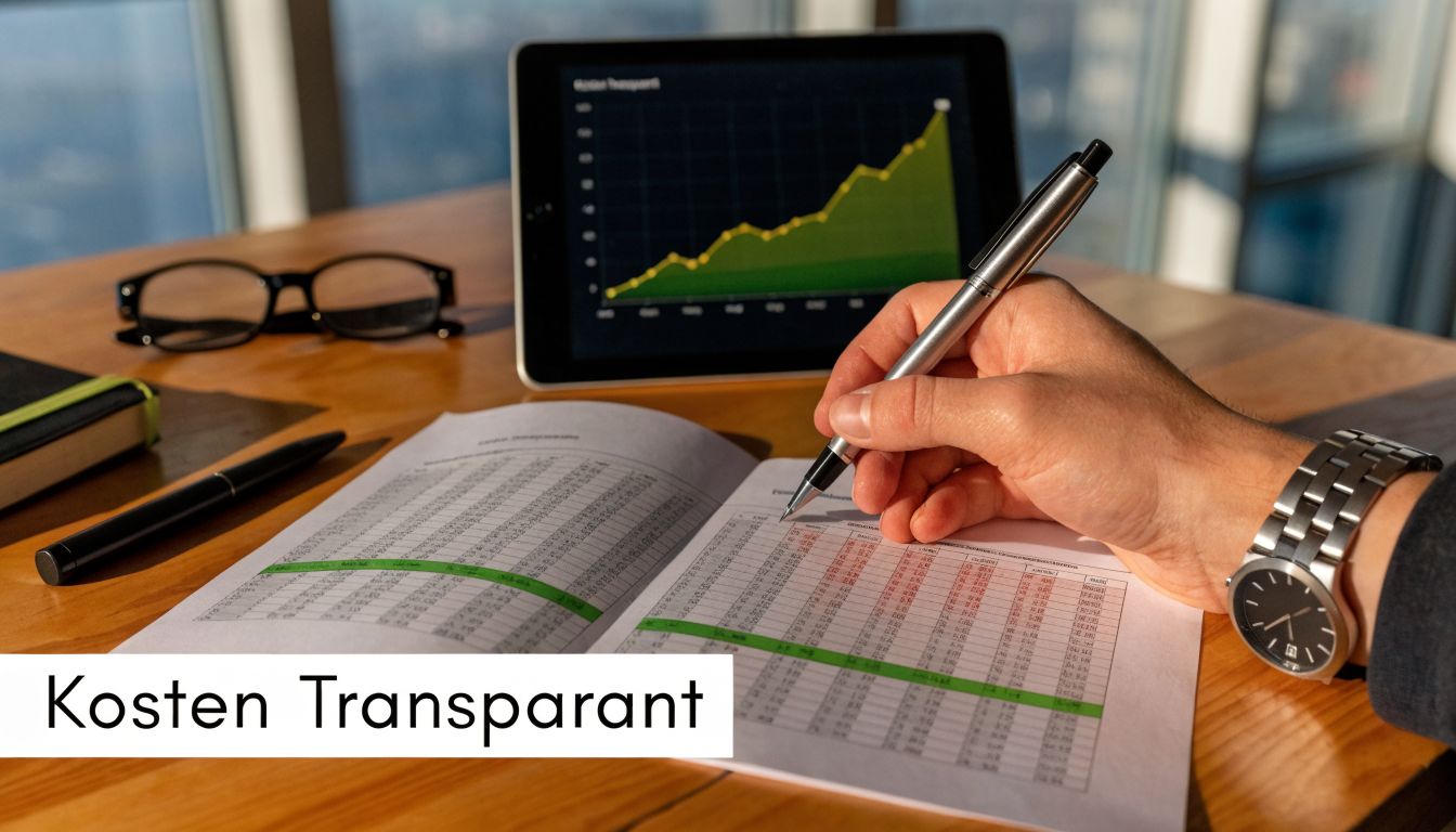 Persoon die handmatig financiële gegevens in een rapport bijwerkt met een pen op een bureau.