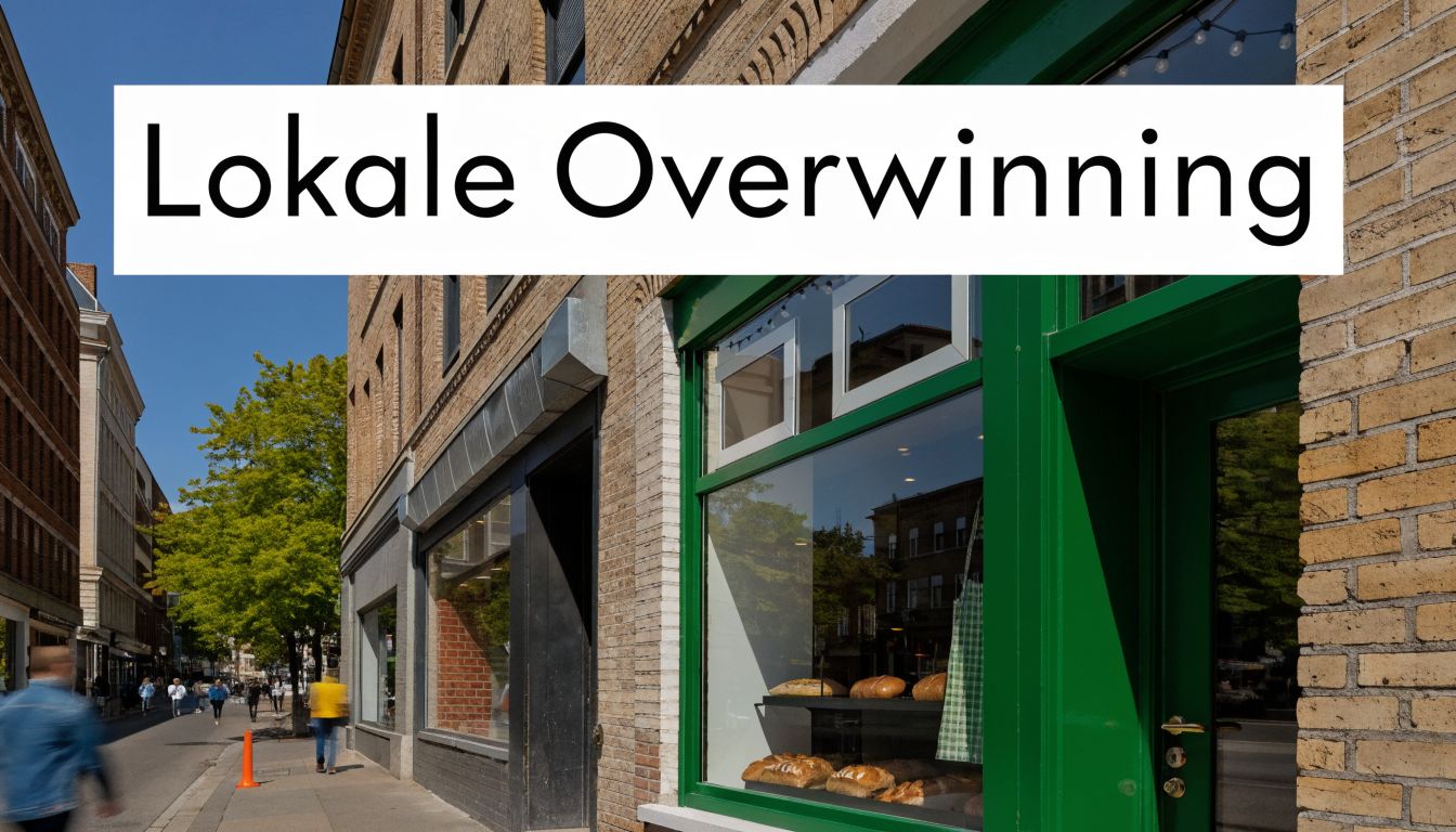 Een zonnige straat met een bakkerij die vers gebakken broden in de etalage tentoonstelt voor voorbijgangers.