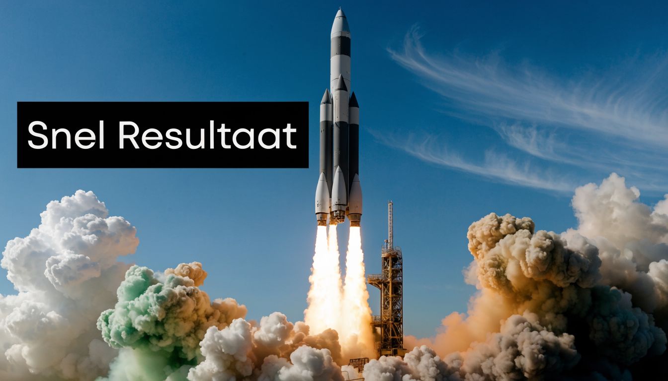 Een krachtige raket die opstijgt in een blauwe lucht met de tekst Snel Resultaat in beeld.