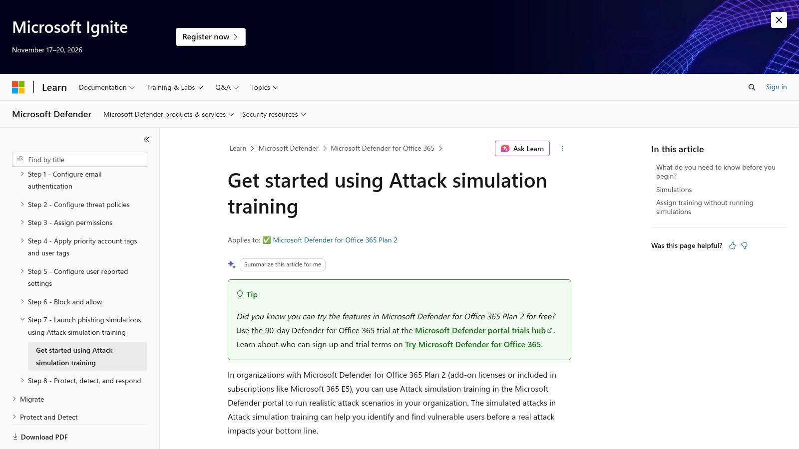 Microsoft Defender for Office 365 Attack Simulation Training