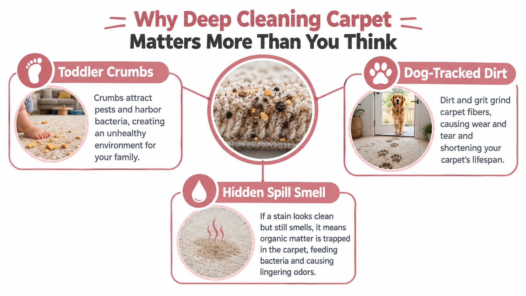 An infographic titled Why Deep Cleaning Carpet Matters More Than You Think, explaining reasons for maintenance.