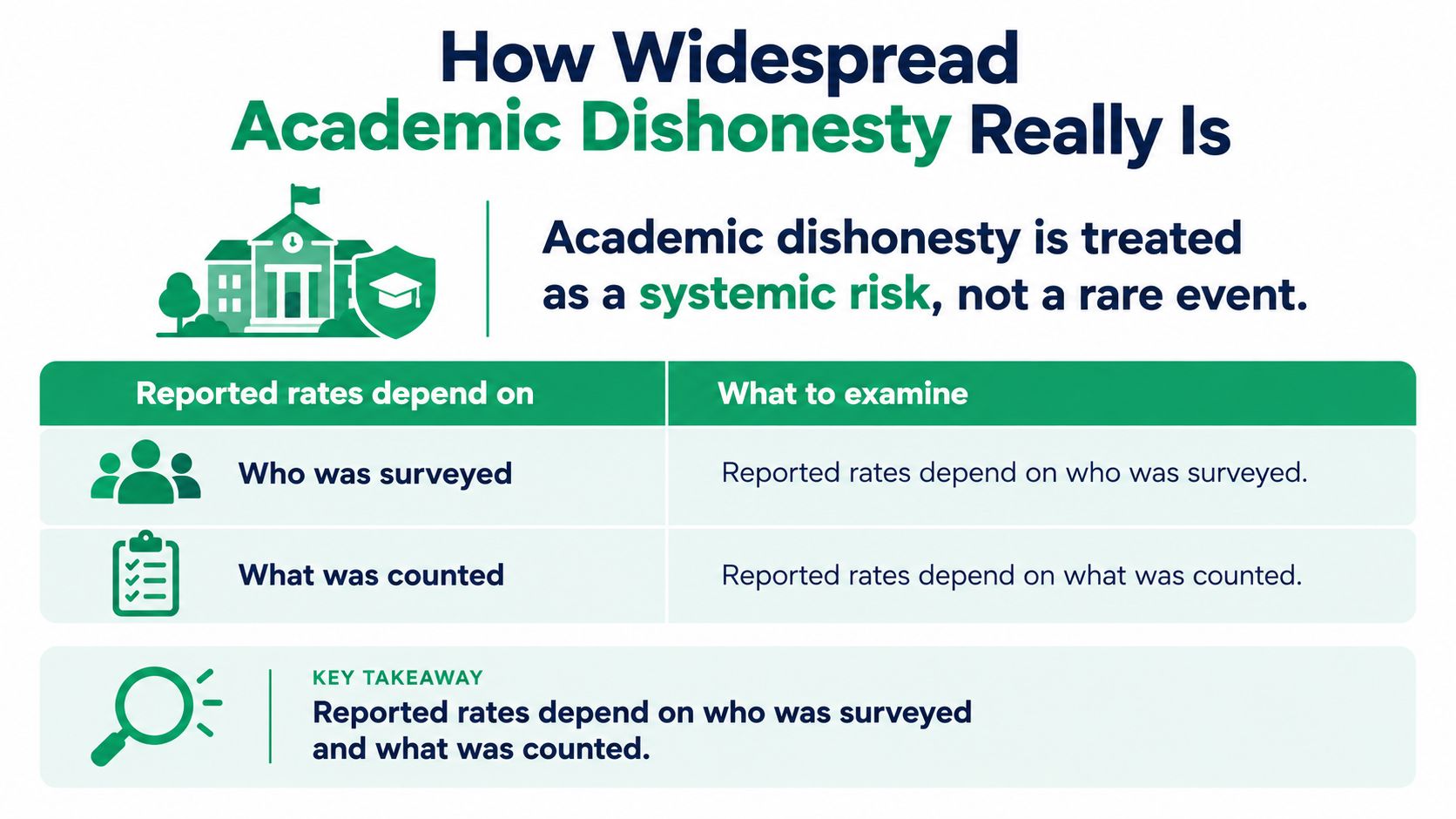 An infographic titled How Widespread Academic Dishonesty Really Is, emphasizing it as a systemic risk in education.