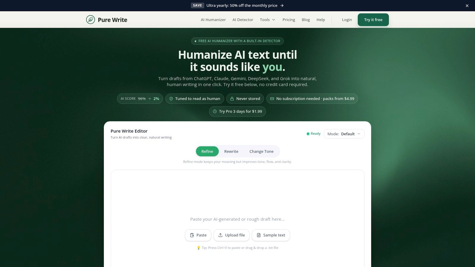 Screenshot from https://purewrite.io
