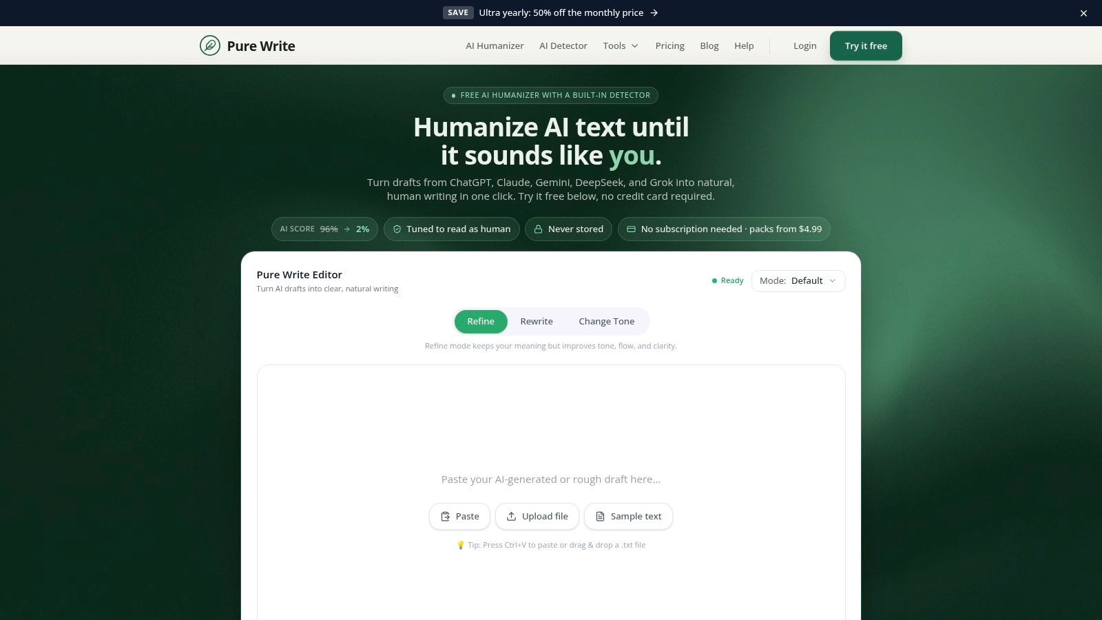 Screenshot from https://purewrite.io