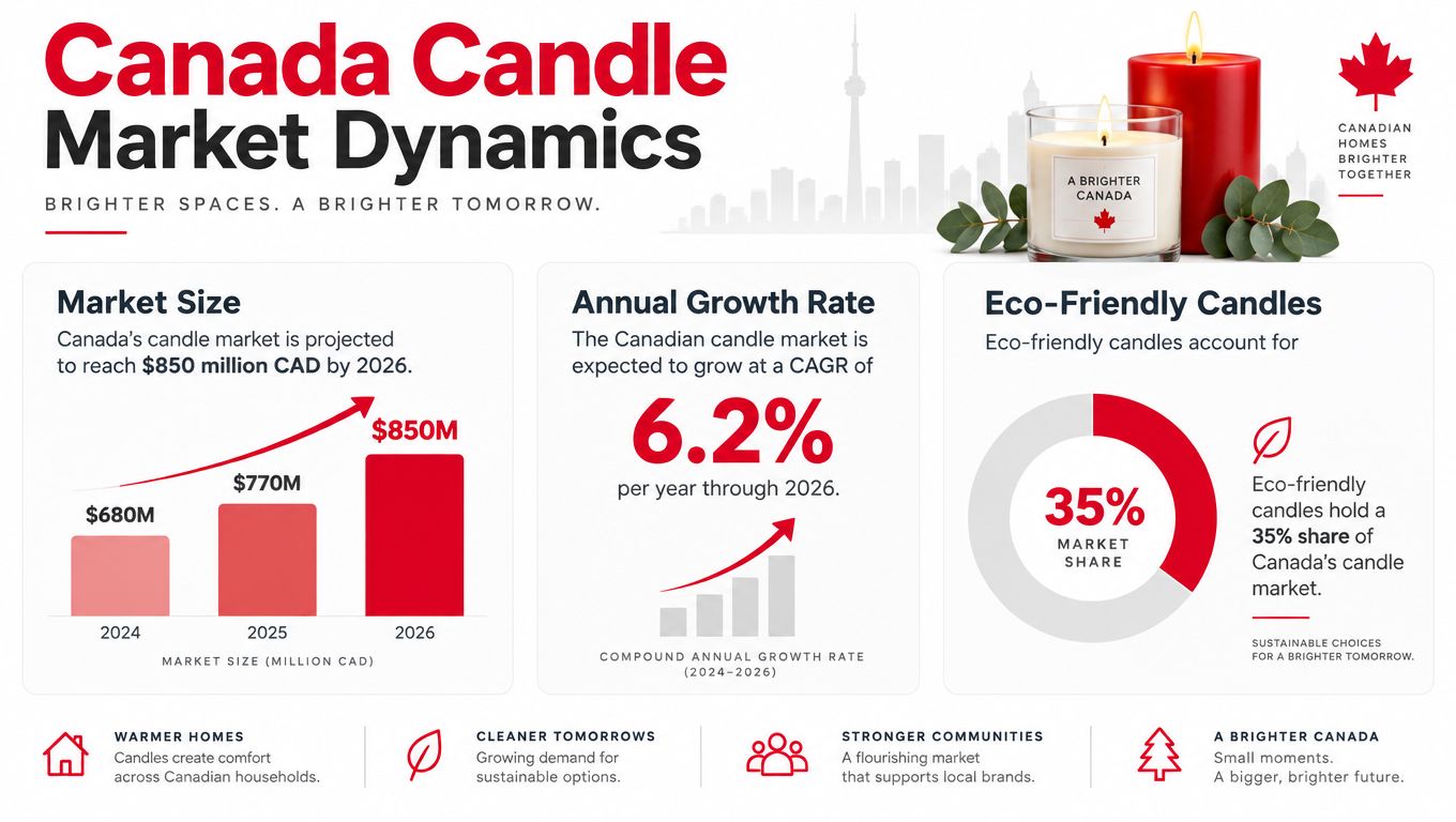 An infographic showing the Canada candle market size growth and 35 percent eco-friendly market share projections.