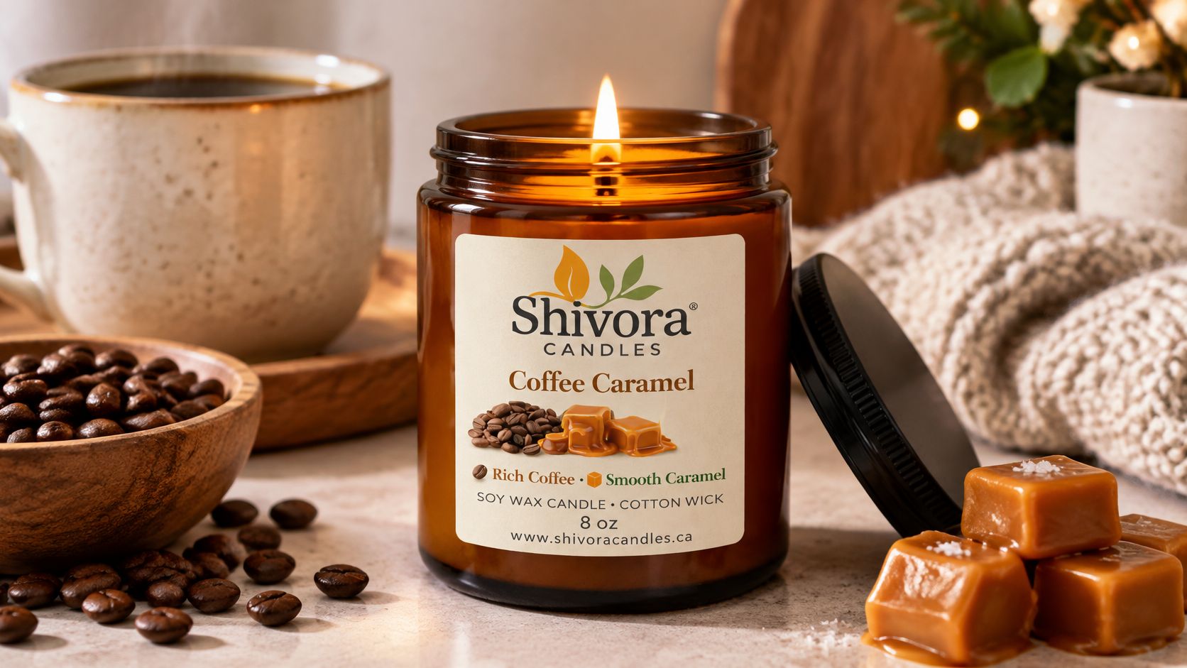 Coffee Caramel Soy Candle Canada – 8 oz Cotton Wick