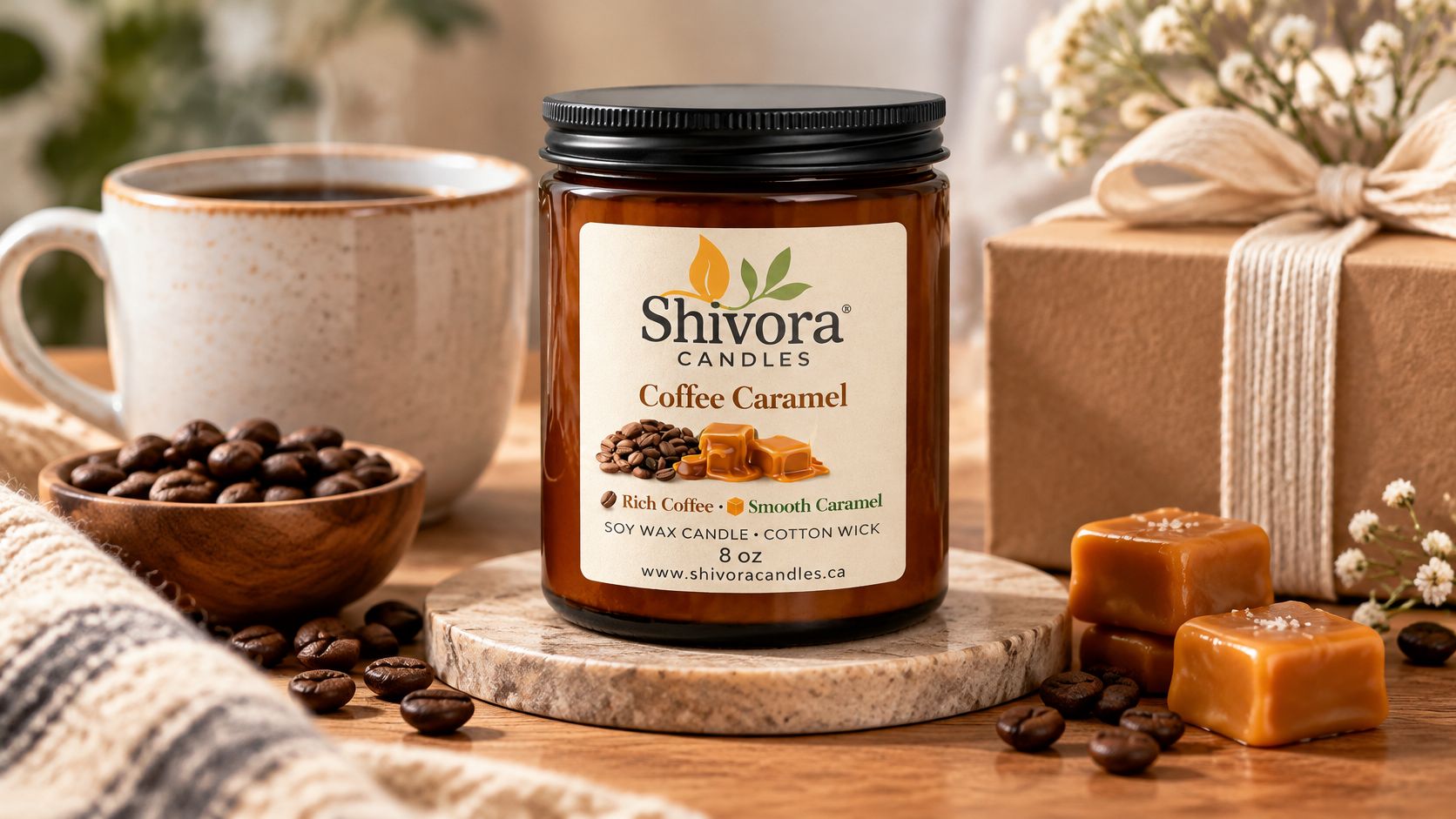 Coffee Caramel Soy Candle Canada – 8 oz Cotton Wick