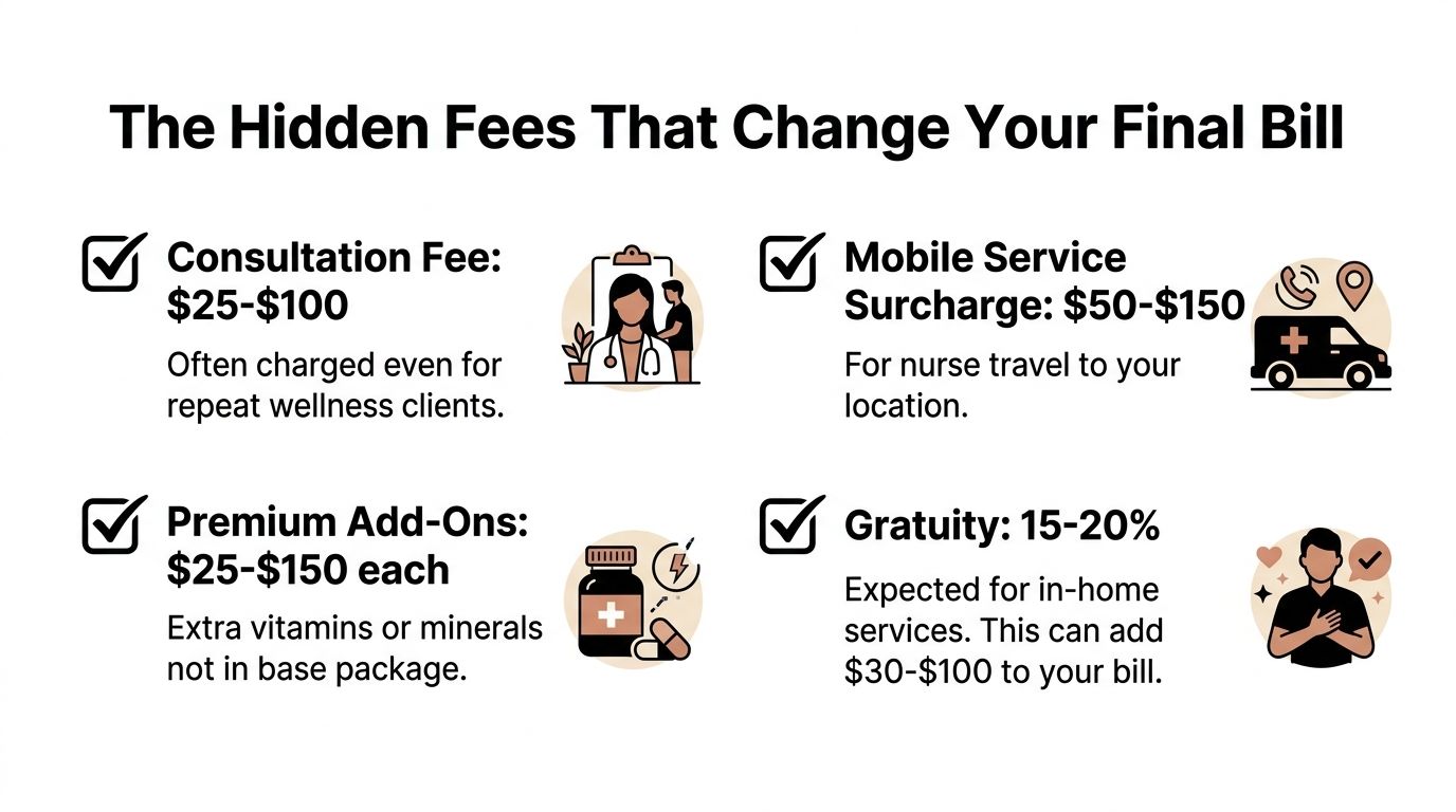 An infographic detailing various hidden costs associated with mobile medical or wellness services including additional fees.