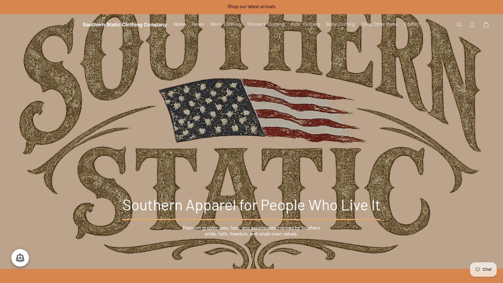 Screenshot from https://southernstaticclothingcompany.com
