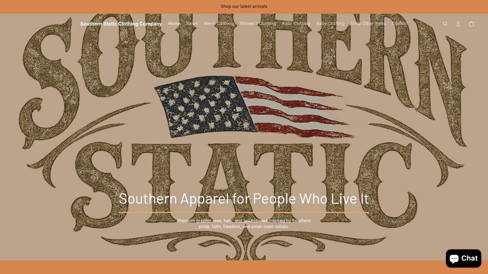 Screenshot from https://southernstaticclothingcompany.com