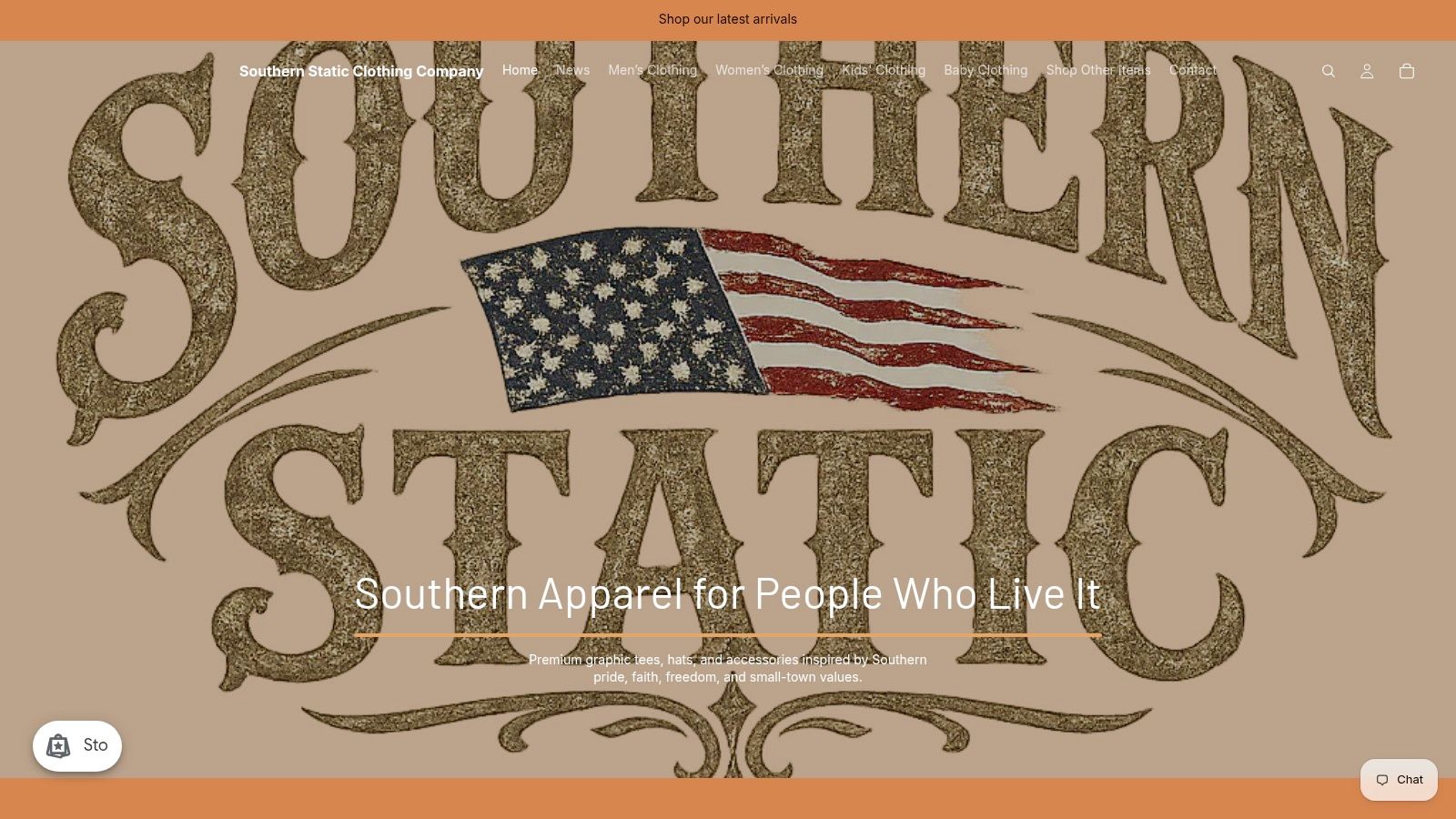 Screenshot from https://southernstaticclothingcompany.com