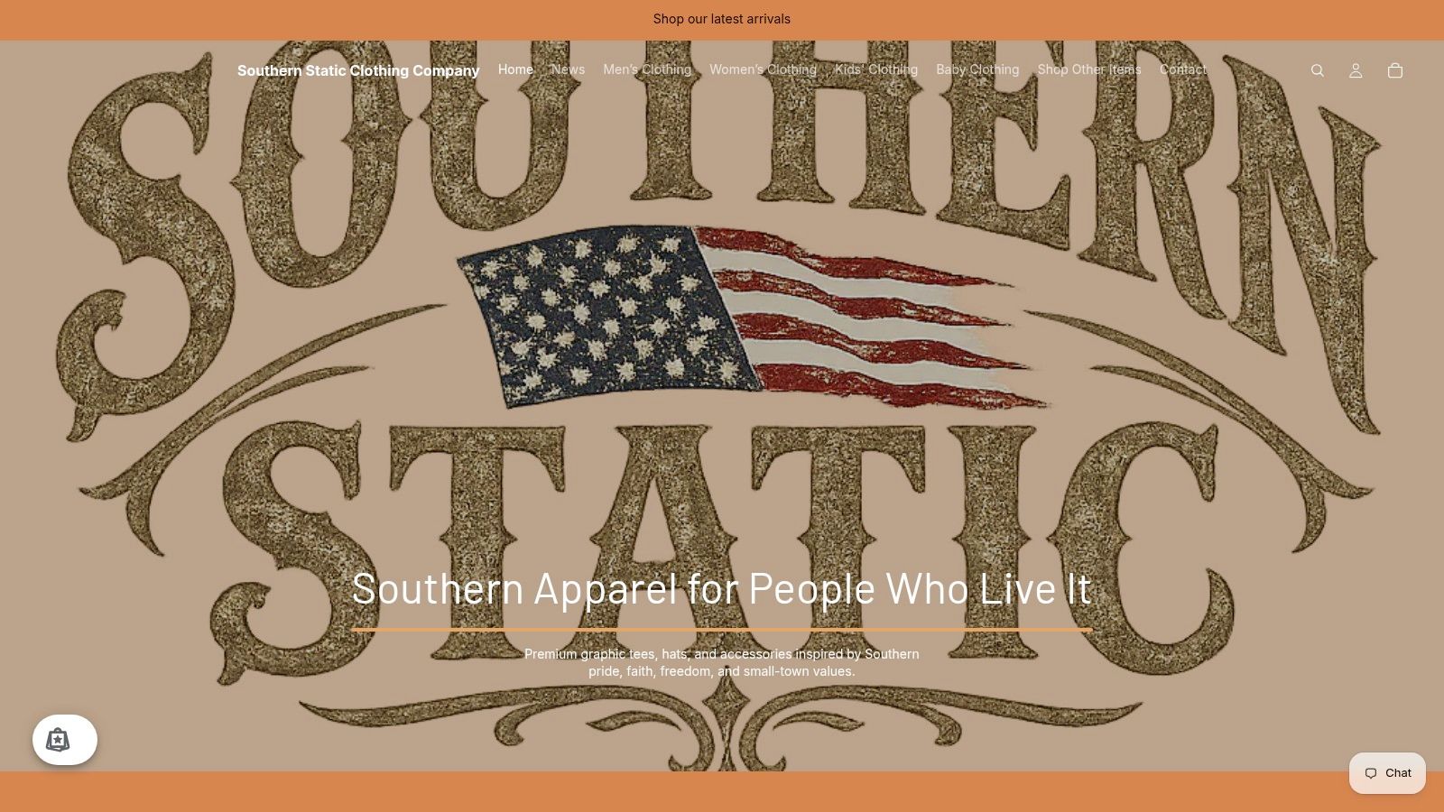 Screenshot from https://southernstaticclothingcompany.com