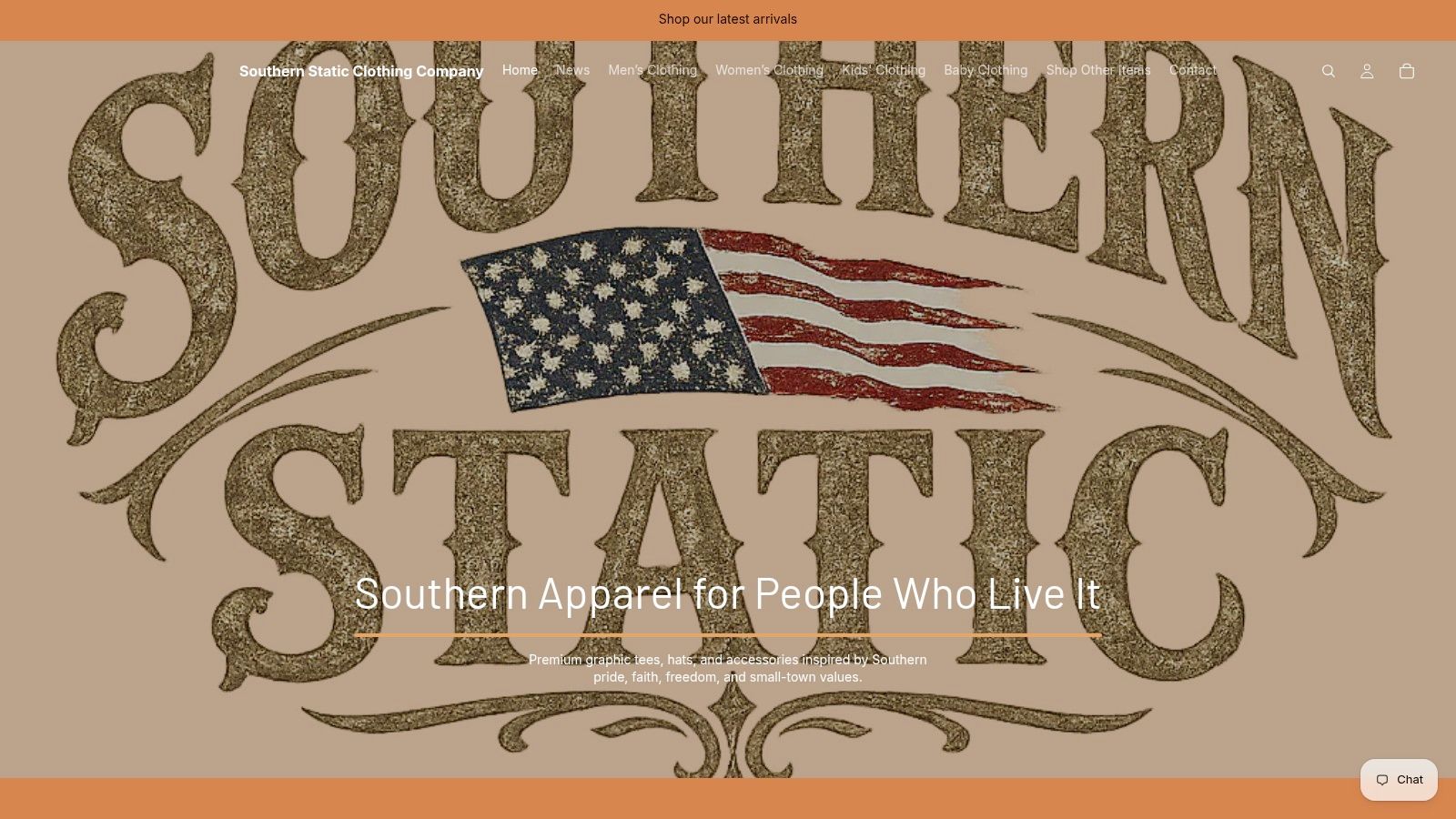 Screenshot from https://southernstaticclothingcompany.com