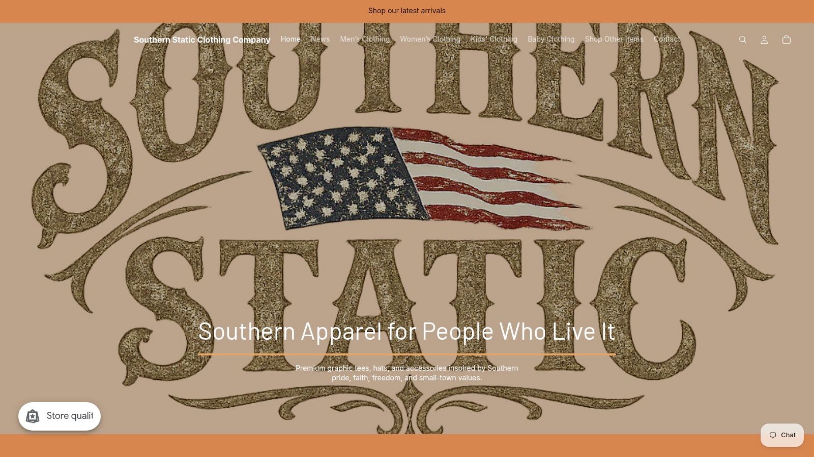 Screenshot from https://southernstaticclothingcompany.com