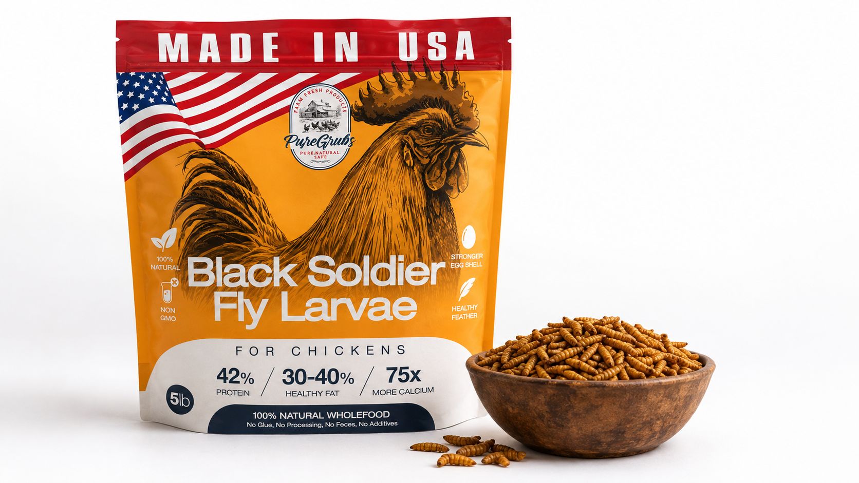 USA GROWN BLACK SOLDIER FLY LARVAE FOR CHICKENS