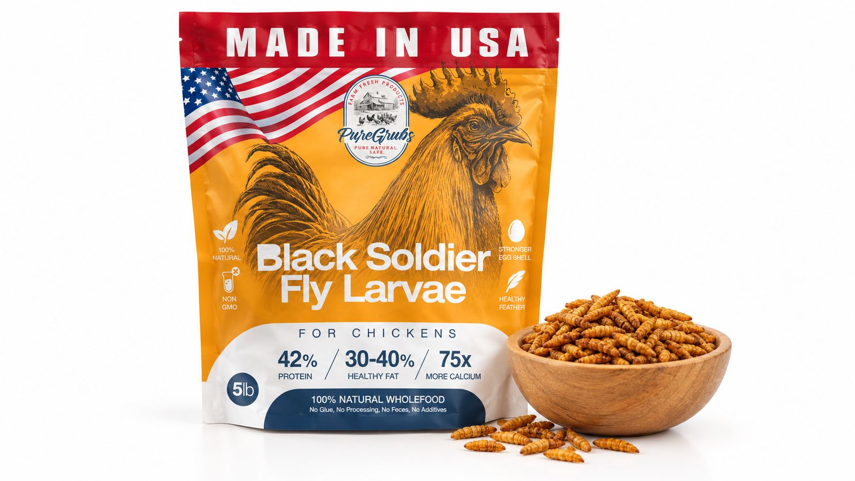USA GROWN BLACK SOLDIER FLY LARVAE FOR CHICKENS