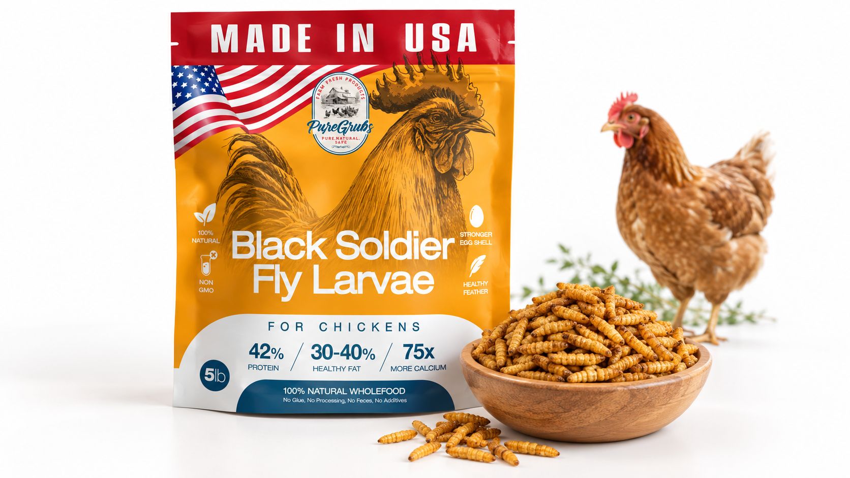 USA GROWN BLACK SOLDIER FLY LARVAE FOR CHICKENS