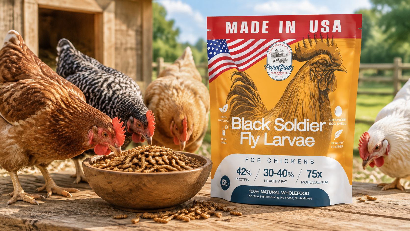 USA GROWN BLACK SOLDIER FLY LARVAE FOR CHICKENS