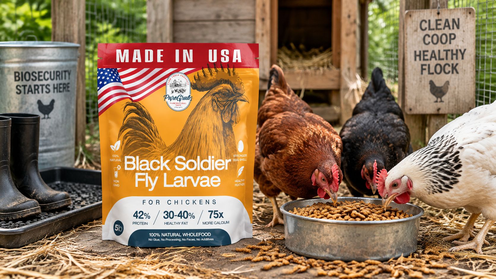 USA GROWN BLACK SOLDIER FLY LARVAE FOR CHICKENS