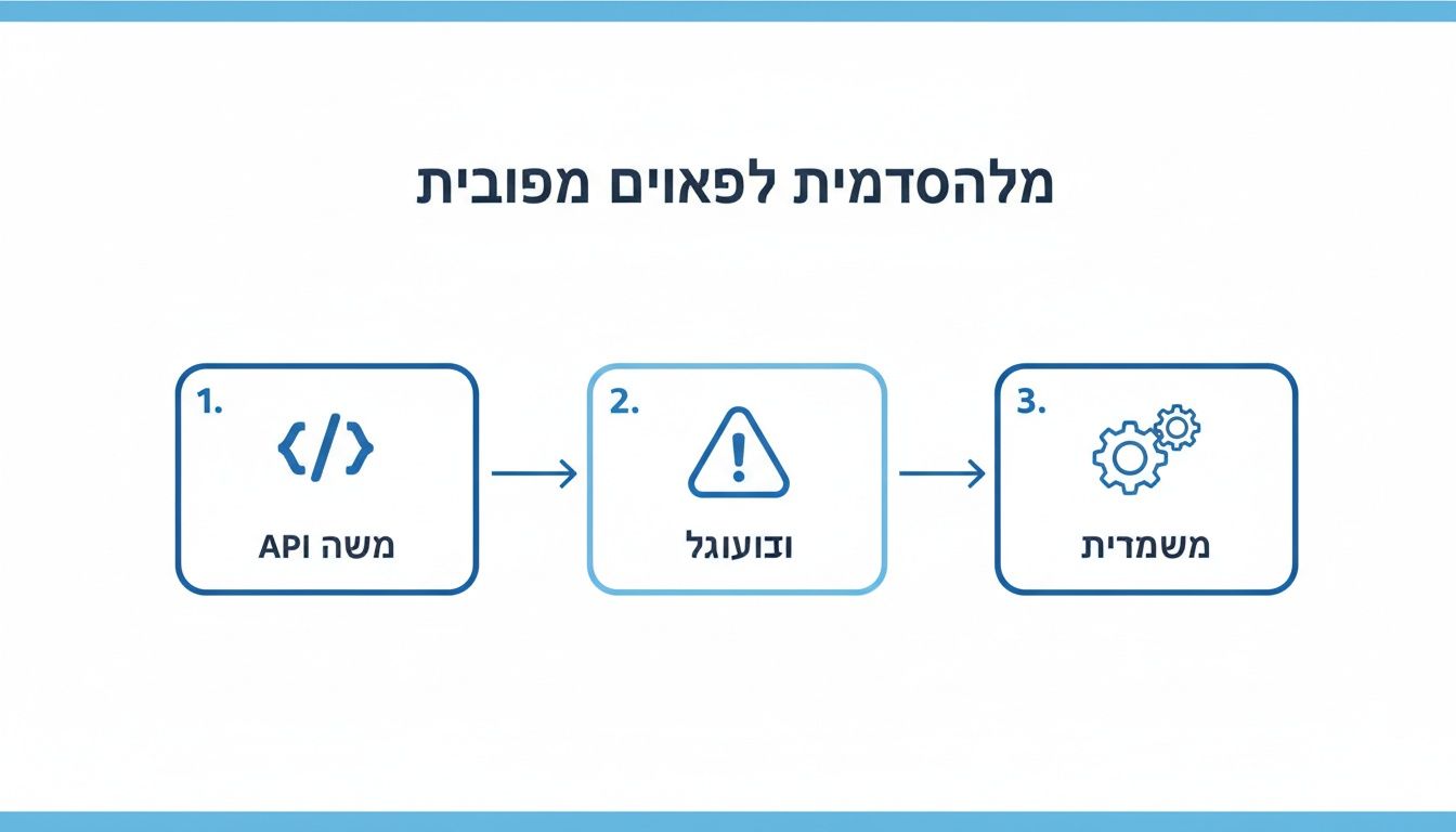 דיאגרמת תהליך המציגה שלושה שלבים: ממשק API, פעולה עם התראה ושלב ניטור.