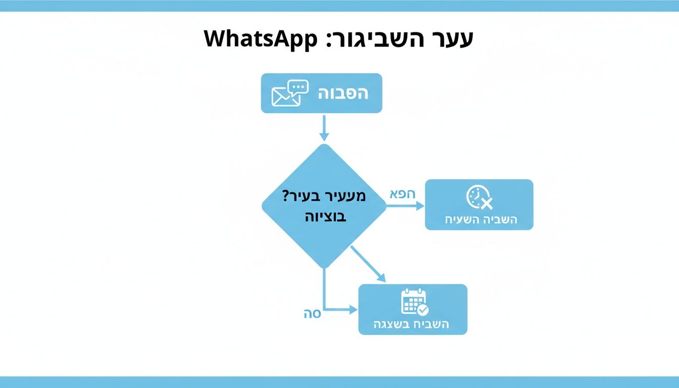תרשים זרימה המתאר את תהליך שליחת הודעות בוואטסאפ: החלטה בין שליחה מיידית לבין תזמון הודעה עתידי.
