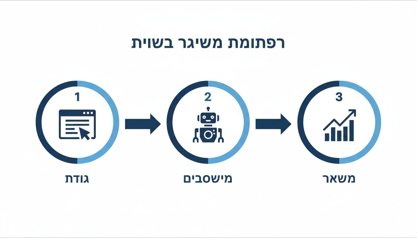 תרשים זרימה המפרט תהליך אוטומטי דיגיטלי: משלב איסוף נתונים באתר, דרך עיבוד רובוטי, ועד להצגת תוצאות וצמיחה.