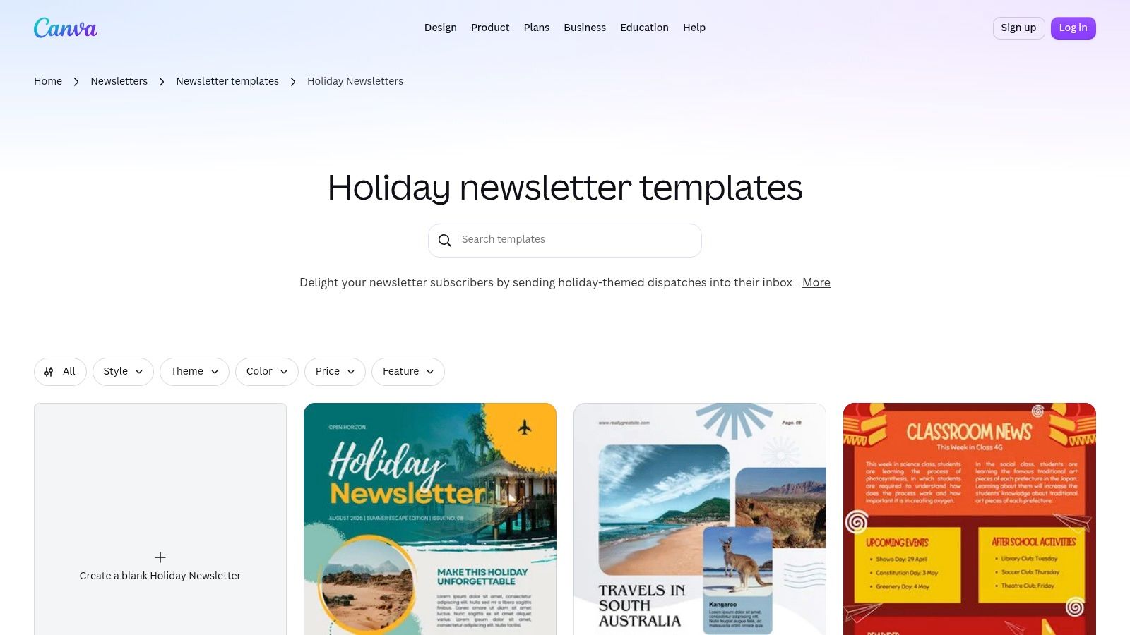 Canva, Holiday newsletter templates